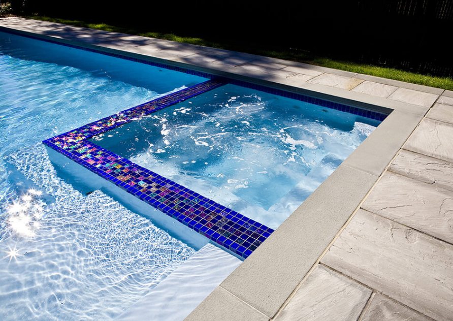 Geometric Pool with Custom Tile Spa